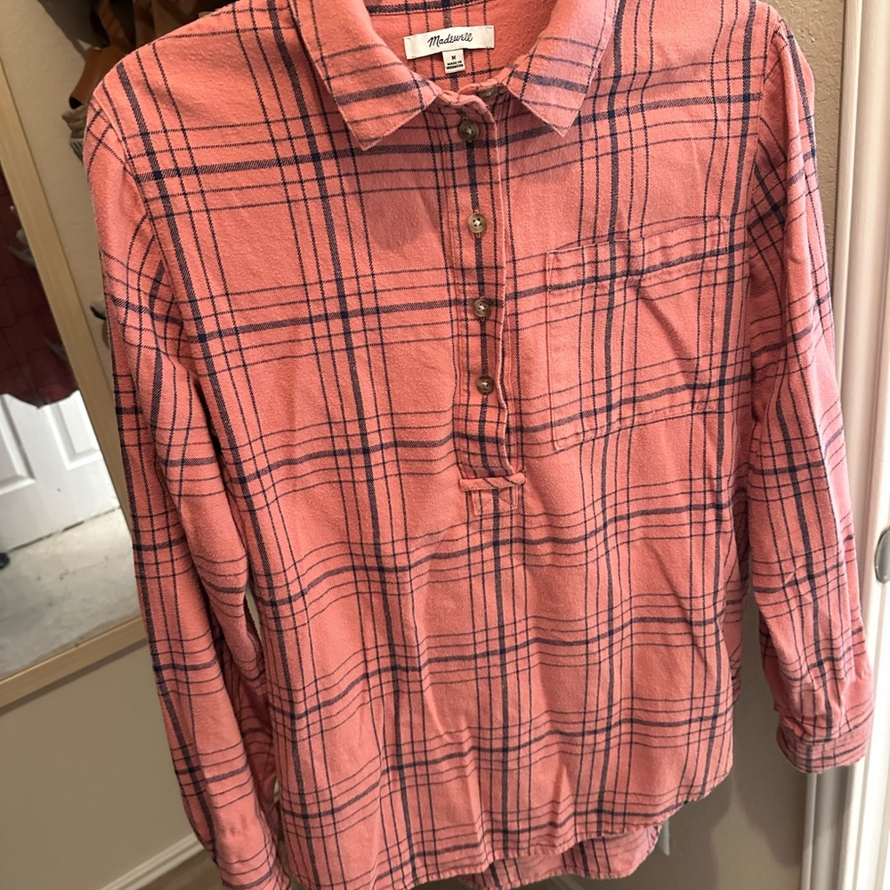 Madewell Pink Checkered Long Sleeve Shirt